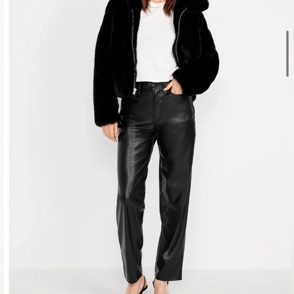 Old Navy High Waisted Loose OG Black Faux Leather Pants Size 14 NICE - Picture 1 of 7
